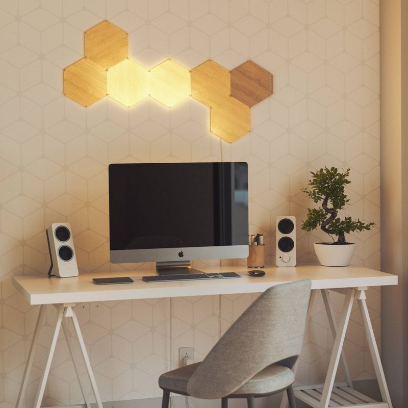 Nanoleaf 7 Panels Wooden Hexagon Smarter Kit LED Light Bulbs, 4 of 15