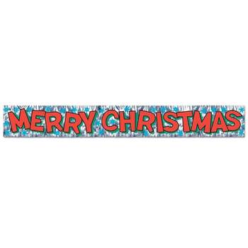 Beistle 8" x 5' Merry Christmas Fringe Banner; Silver 4/Pack 20880