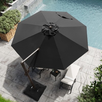 Crestlive Products 10.5FT Offset Cantilever Patio Umbrella Round with 360°Rotation 6 Heights Adjustable Aluminum Pole Outdoor Umbrella