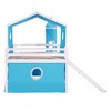 Loft Bed Frame with Slide Curtains and Tower,  Wood Castle Low with Tent, Playhouse Bed with Roof Windows and Fence for Kids Blue Full Twin Size - 4 of 4