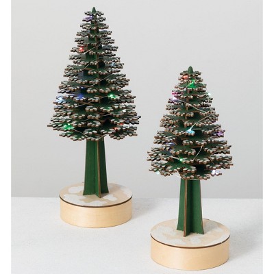 Sullivans Set of 2 Decorative Accent Christmas Trees 14"H & 11.5"H Green