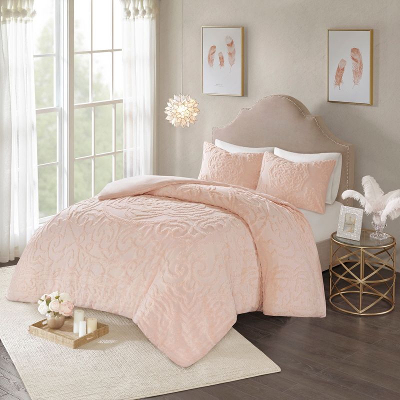 Cecily Tufted Cotton Chenille Medallion Duvet Cover Set, 3 of 11