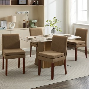 DOMETOUR Linen Upholstered Dining Chair Set of 2, Modern Armless Chair With Cushioned Seat for Living Room - 1 of 4