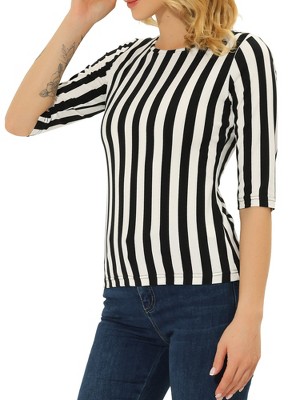 INSPIRE CHIC Women's Elbow Sleeves Boat Slim Fit Casual Stripe Animal Print Multi Floral Pattern T-Shirt