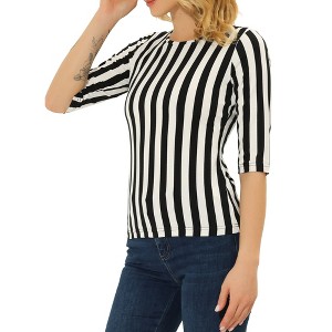 INSPIRE CHIC Women's Elbow Sleeves Boat Slim Fit Casual Stripe Animal Print Multi Floral Pattern T-Shirt - 1 of 4