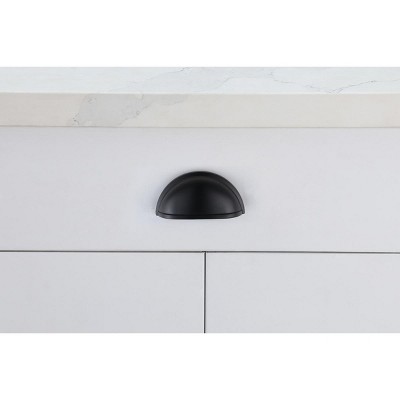 Matte Black Modern Cup Pulls with Mounting Hardware, Set of 10