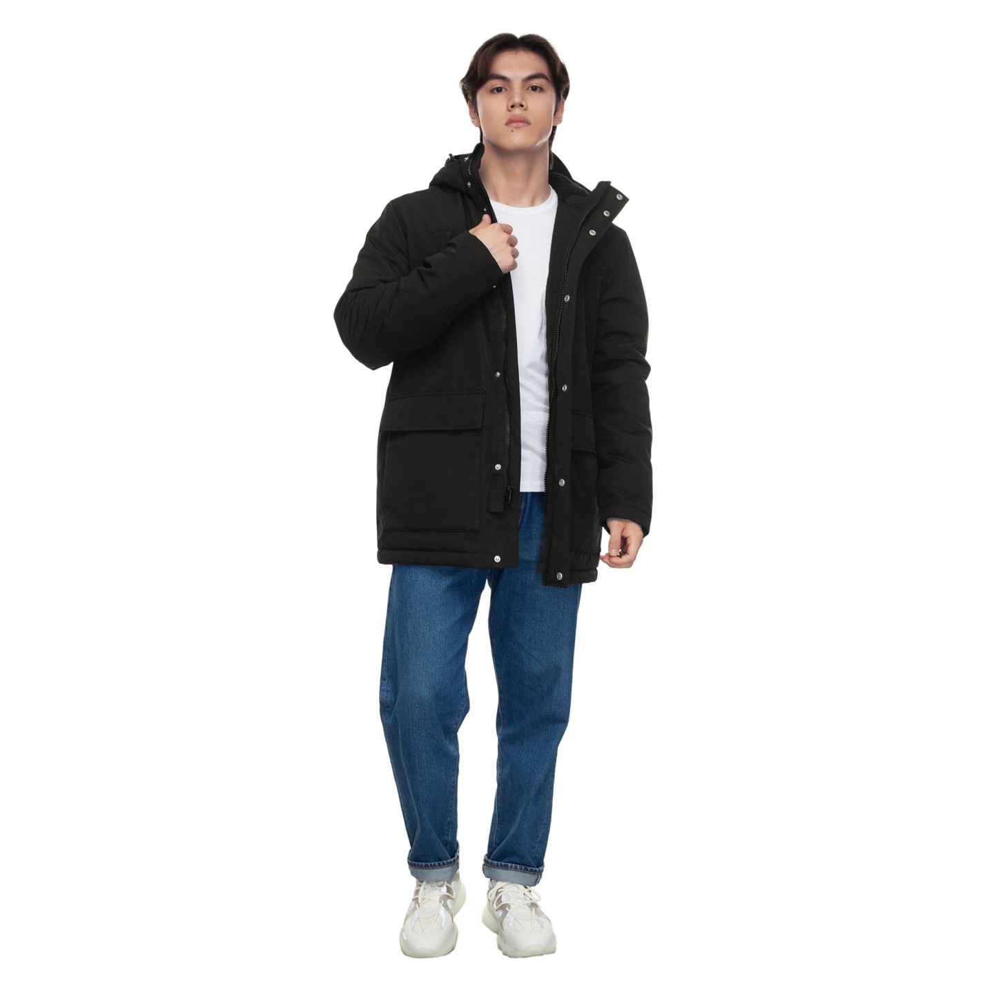 Мужская куртка Rokka&Rolla Parka Jacket Winter Coat with Fleece Hood-Black, цвет: Чёрный — фото 4
