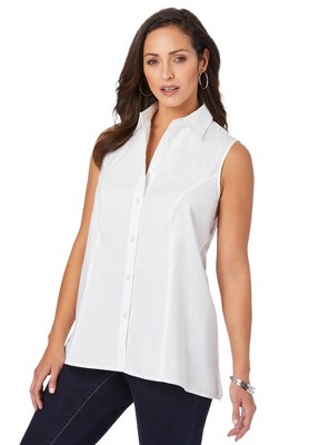 Jessica London Women's Plus Size Stretch Cotton Poplin Sleeveless Shirt -  14 W, White : Target