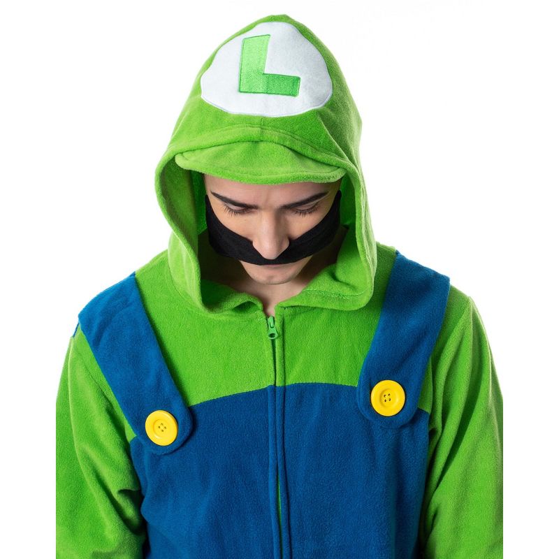 Super Mario Bros. Adult Luigi Costume Microfleece Union Suit Pajama Outfit, 3 of 6
