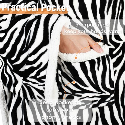 Zebra Print Fleece Sherpa Wearable Blanket with Sleeves