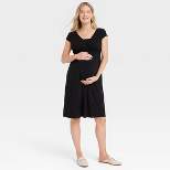 Short Sleeve Cross Front Nursing Midi Maternity Dress - Isabel Maternity by Ingrid & Isabel™ Black