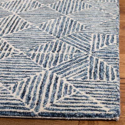 Hand-Tufted Abstract Blue Wool 27'' x 18'' Reversible Runner Rug