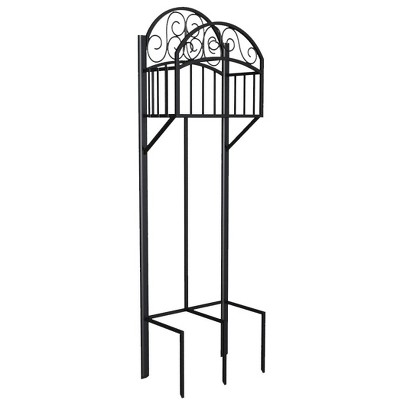 Liberty Garden 5-Prong Gauge Steel Scroll Water Hose Stand with Storage Shelf and Powder Coated Black Satin Finish