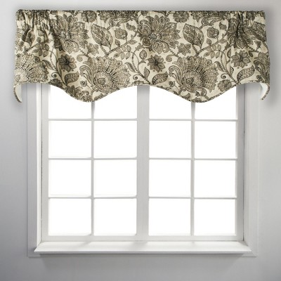 Ellis Curtain Florence Swirling Print Window Scallop Valance - 50 x 15, Black