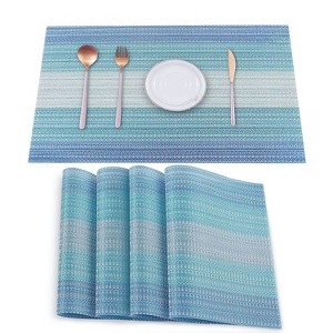 Aoibox Set of 4 Vinyl Table Place Mats, Stain Resistant Foldable Washable Wipeable for Kitchen Dining Table Decoration Indoor Outdoor (Blue) - 1 of 4