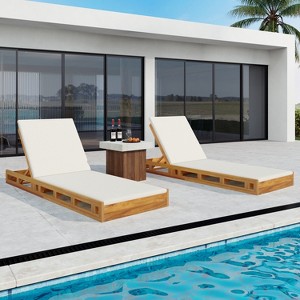 Christopher Knight Home Klayton Outdoor Acacia Wood Adjustable Chaise Lounge with Water-Resistant Cushion and Slatted Base (Set of 2) - 1 of 4