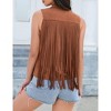 Coolmee Women's Semi-Formal Blazer Vests Open Front Solid Fringe Cardigan Vests Sleeveless Cropped Tassel Office Workplace Vests L Brown - 4 of 4