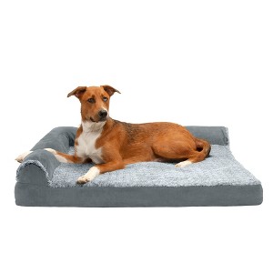 FurHaven Two-Tone Faux Fur & Suede Deluxe Chaise Lounge Cooling Gel Top Foam Sofa Dog Bed - 1 of 3