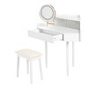 44" White Small Corner Vanity Desk with 3-Color LED Mirror,Space-Saving Dressing Table with Drawer & Stool-The Pop Home - 3 of 4