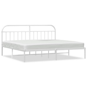vidaXL 12" White King Size Metal Bed Frame with Headboard No Mattress - 1 of 4