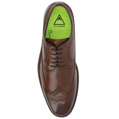 Brown Faux Leather Wingtip Lace-up Dress Shoe, Size 9.5