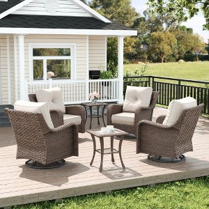 LayinSun Wicker Outdoor Furniture Set with 6-inch Comfy Cushions, High Back Patio Furniture Set with Swivel Rocking Chairs and Side Table - 1 of 4