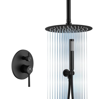 LOVMOR 10 Inches Bathroom Rain Shower Combo Set Celling Mounted Rainfall Shower Head,Matte Black