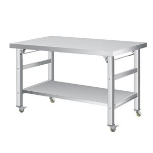 Stainless Steel Folding Table, Heavy-Duty Single-Tier Metal Table with Adjustable Feet, Suitable for Kitchens and Garages - 1 of 4