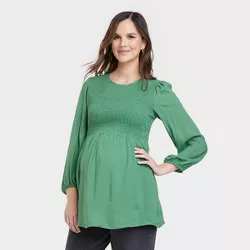 Long Sleeve Smocked Woven Maternity Top - Isabel Maternity by Ingrid & Isabel™