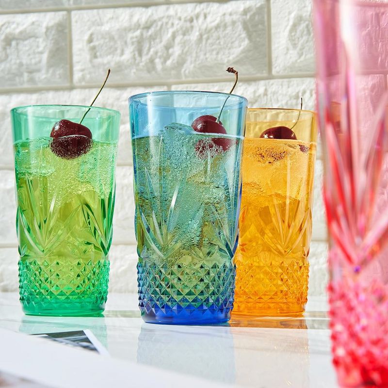 Khen's Shatterproof Vibrant Colored Tall Acrylic Drinking Glasses, Luxurious & Stylish, Unique Home Bar Addition - 4 pk, 6 of 8