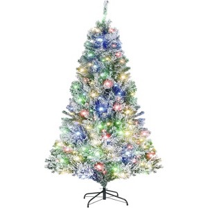 6.5 ft Snow-Flocked Pre-Lit Christmas Tree, 470 Dual-Color Lights , 8 Modes, 720 Tips, Full Artificial Xmas Tree for Home & Parties, White - 1 of 4