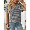 Women's V-Neck Stripe T-Shirt - Relaxed Fit Short Sleeve Top - 3 of 4