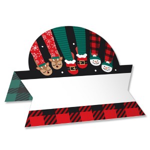 Big Dot of Happiness Christmas Pajamas - Holiday Plaid PJ Party Tent Buffet Card - Table Setting Name Place Cards - Set of 24 - 1 of 4