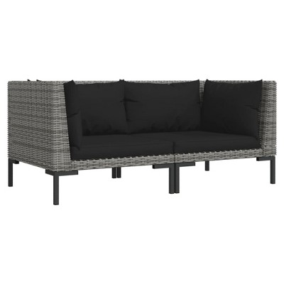 vidaXL Patio Sofas Set with Cushions - Dark Gray and Black Colored, Environmentally Friendly, Half Round Poly Rattan and Powder-Coated Steel