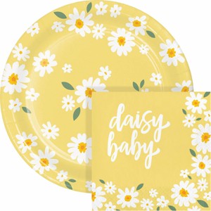 Creative Converting Sweet Daisy Baby Plates and Napkins Set 8ct - 1 of 4