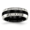 Chisel Stainless Steel Polished with Black Ceramic and Cubic Zirconia Ring - 2 of 4