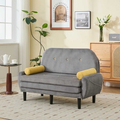 Modern Corduroy Loveseat with 2 Pillows, Recliner Lounge Chair, Compact Sleeper Sofa Bed for Small Apartment or Living Room – The Pop Home