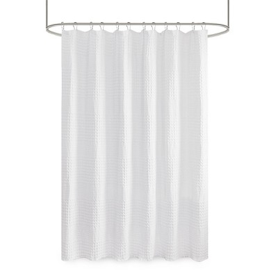 Vynxaria White Waffle Textured Cotton Shower Curtain 72x72 Inch