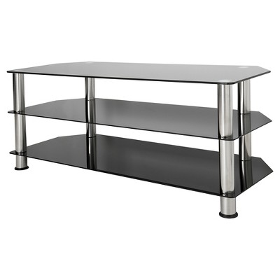 Black Tempered Glass Corner TV Stand with Chrome Legs