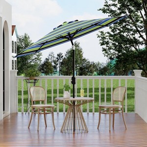 Jojoka 9ft Patio Umbrella,Table Umbrella Outdoor Patio with Crank Lift & Push Button Tilt,8 Sturdy Ribs for Yard,Tricolor Stripe - 1 of 4