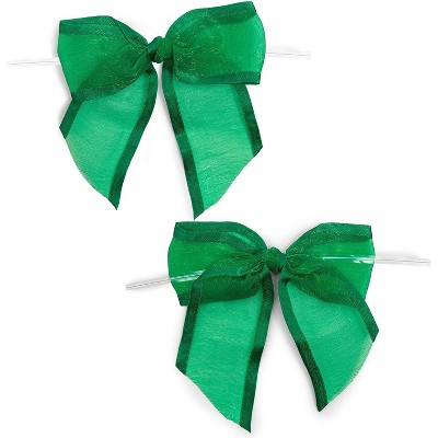 36 Pack 1.5" Green Organza Bows Twist Ties for DIY Crafts, Gift Wrapping Accessories and Scrapbooking