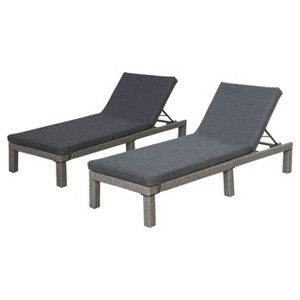 Puerta Set of 2 Wicker Chaise Lounge: Weather-Resistant Iron Frame & Gray Cushions - Christopher Knight Home - 1 of 4
