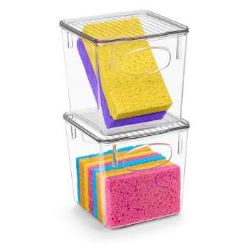 Sorbus 2 Pack Small Clear Plastic Storage Bins with Lids and Handles for Cleaning Supplies - Conquer Clutter, Enhance Organization and Style