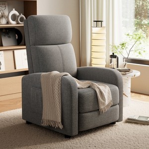 Manual Recliner Chair for Adults,Linen Fabric Upholstered Chair with High Backrest,Retractable Footrest& SidePocket, for Nursery Bedroom Living Room - 1 of 4