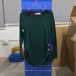Long sleeved pleated buttoned pregnant women's top T-shirt - 1 of 1