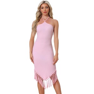 Allegra K Women's Elegant Halter Straps Sleeveless Tassels Evening Gown Bodycon Long Party Dresses - 1 of 4