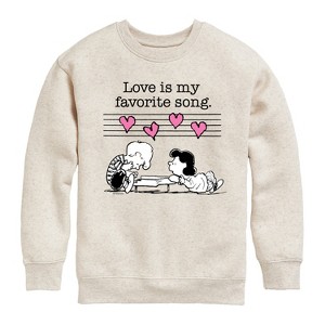 Boys' - Peanuts - Lucy And Schroeder Valentine's Piano Graphic Long Sleeve Fleece Sweatshirt - 1 of 4