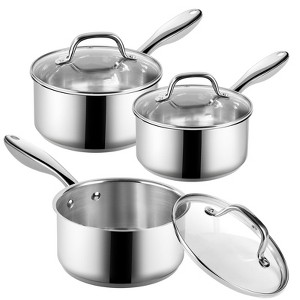 Itopfox 6-Piece Stainless Steel Saucepan Set with Lids, Nonstick Cooking Pots for Gas, Electric & Induction Stovetops, PFOA Free - 1 of 4