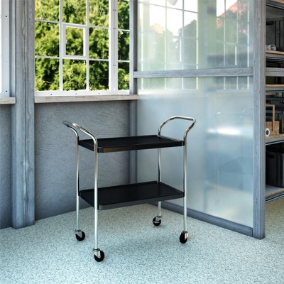 Black and Silver 2-Tier Retro Serving Cart with Storage