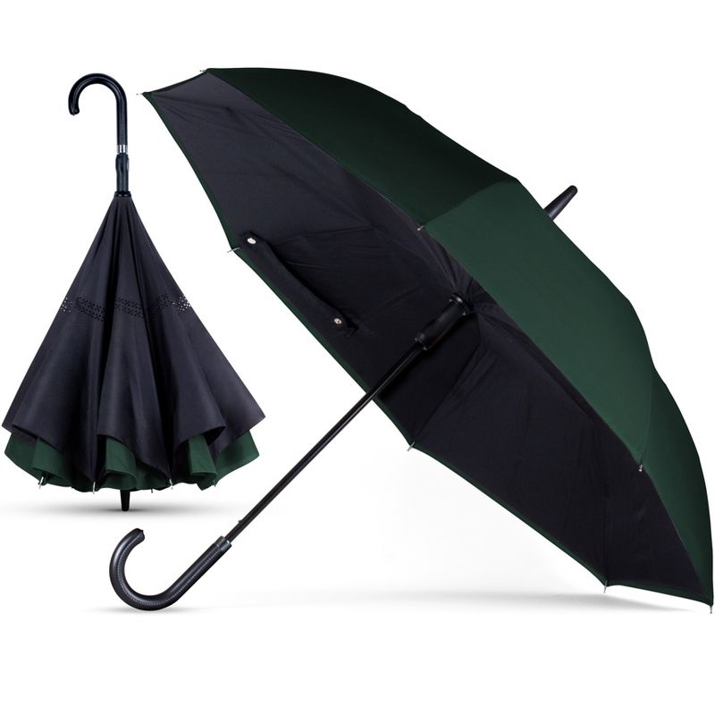 ANYWEATHER-Reversible Inverted Automatic Open Umbrella Leather J Handle, 6 of 8